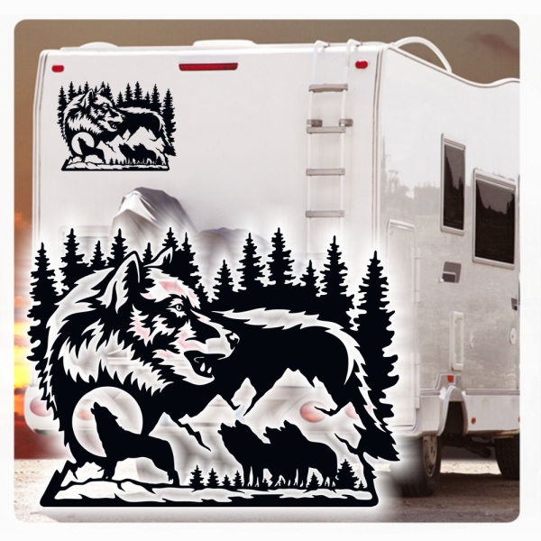 heulender Wolf Wölfe Mond Sterne Wald Wohnmobil Aufkleber Wohnwagen Caravan Wohnwagen Sticker WoMo422