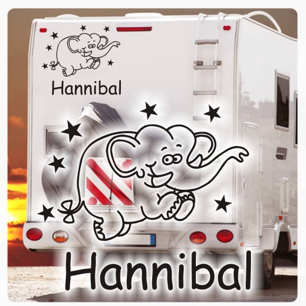 Wunschtext Elefant Sterne Wohnmobil Aufkleber Wohnwagen Caravan Wohnwagen Sticker WoMo181