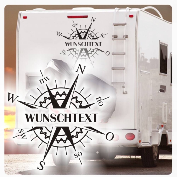 Kompass Rose Compass Wunschtext Wohnmobil Aufkleber Wohnwagen Caravan Wohnwagen Sticker WoMo175