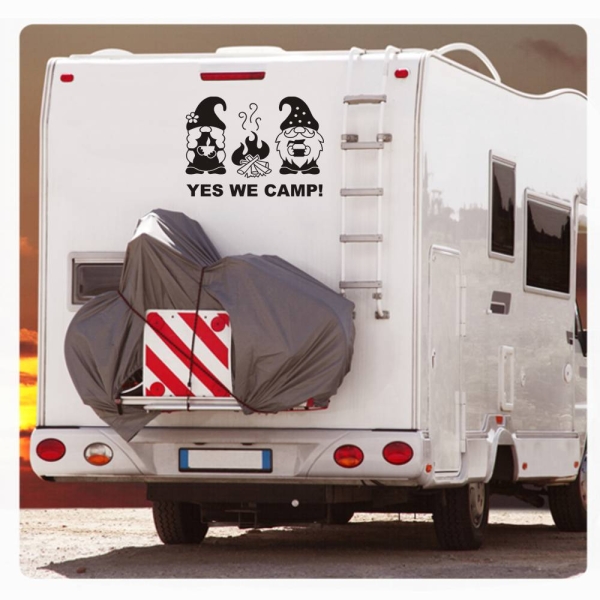 YES WE CAMP! Gnome Kaffee Wohnmobil Aufkleber Sticker Wohnwagen WoMo218