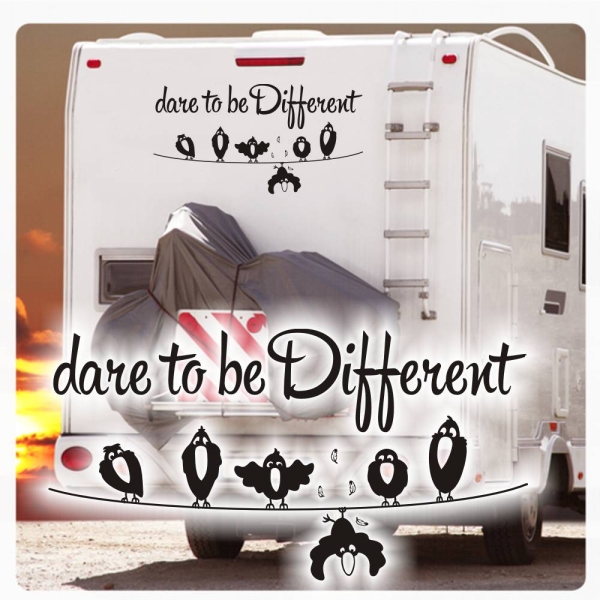 dare to be Different Raben Vögel Wohnmobil Aufkleber Sticker Caravan Wohnwagen WoMo279