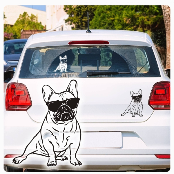 Auto Aufkleber Französische Bulldogge Cool Sonnenbrille Autoaufkleber Hund Pfoten clickstick A1728