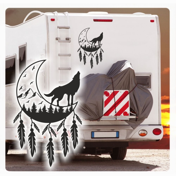 heulender Wolf Traumfänger Mond Wohnmobil Aufkleber Caravan Sticker WoMo409