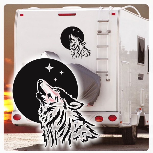 heulender Wolf Mond Sterne  Wohnmobil Aufkleber Wohnwagen Caravan Wohnwagen Sticker WoMo419