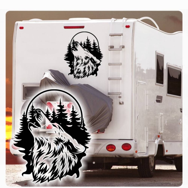 heulender Wolf Wohnmobil Aufkleber Caravan Sticker WoMo259